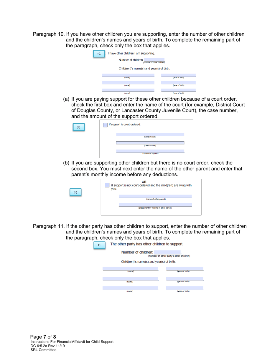 Instructions for Form DC6:5.2 Financial Affidavit for Child Support - Nebraska, Page 7