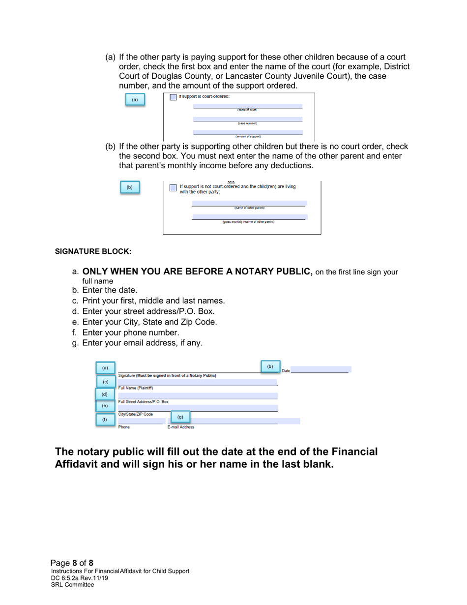 Instructions for Form DC6:5.2 Financial Affidavit for Child Support - Nebraska, Page 8