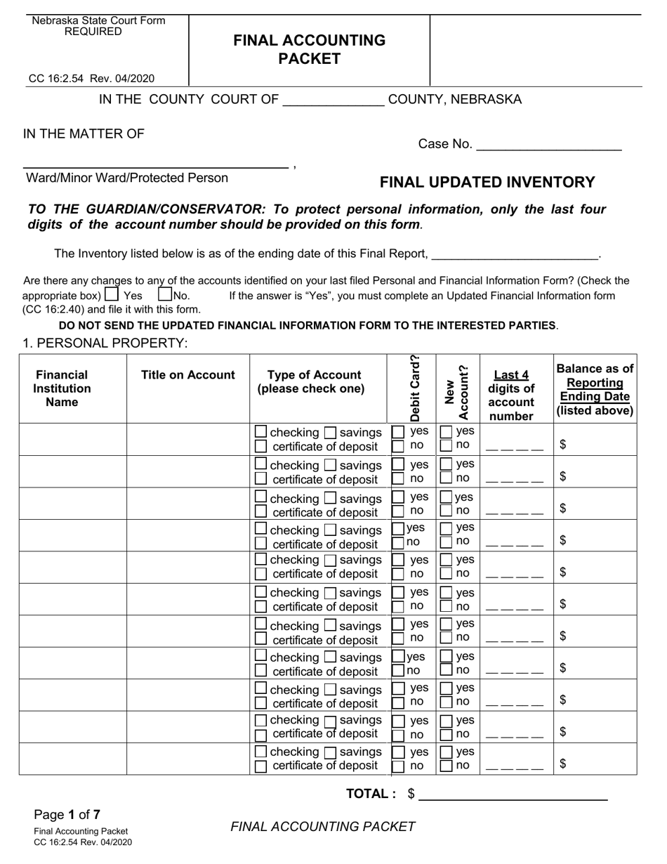 Form CC16:2.54 Final Accounting Packet - Nebraska, Page 3