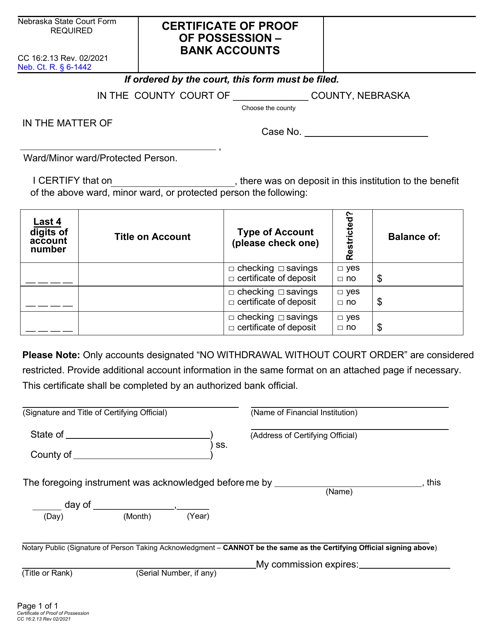 Form CC16:2.13 Download Fillable PDF or Fill Online Certificate of ...