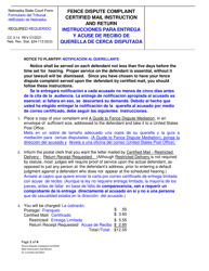 Form CC3:14 Fence Dispute Complaint Certified Mail Instruction and Return - Nebraska (English/Spanish)