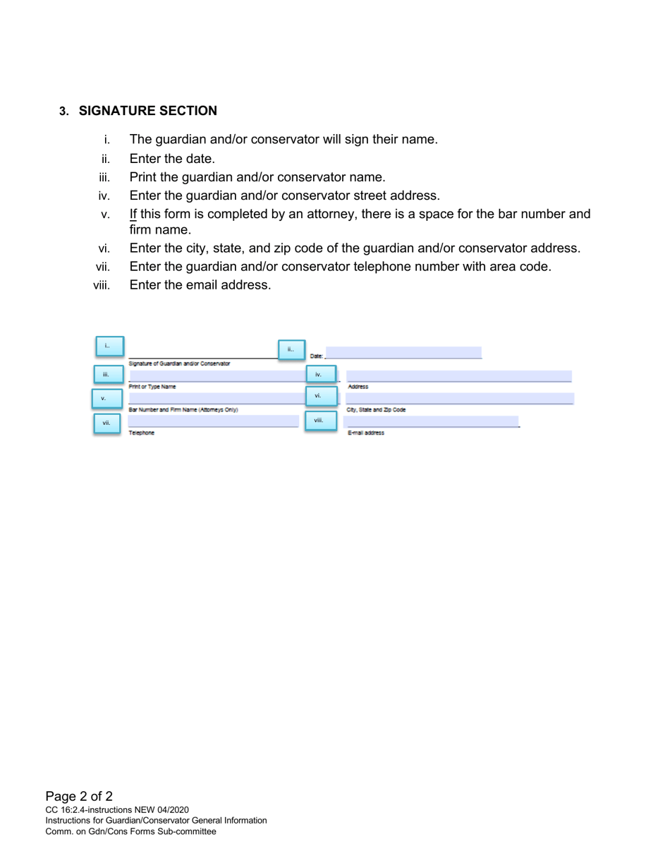 Instructions for Form CC16:2.4 Guardian / Conservator General Information - Nebraska, Page 2