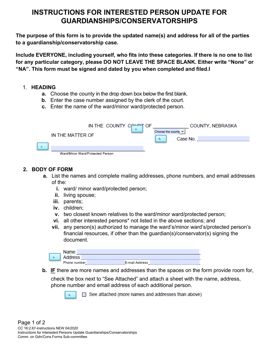 Instructions for Form CC16:2.67 Interested Persons Update - Nebraska, Page 1