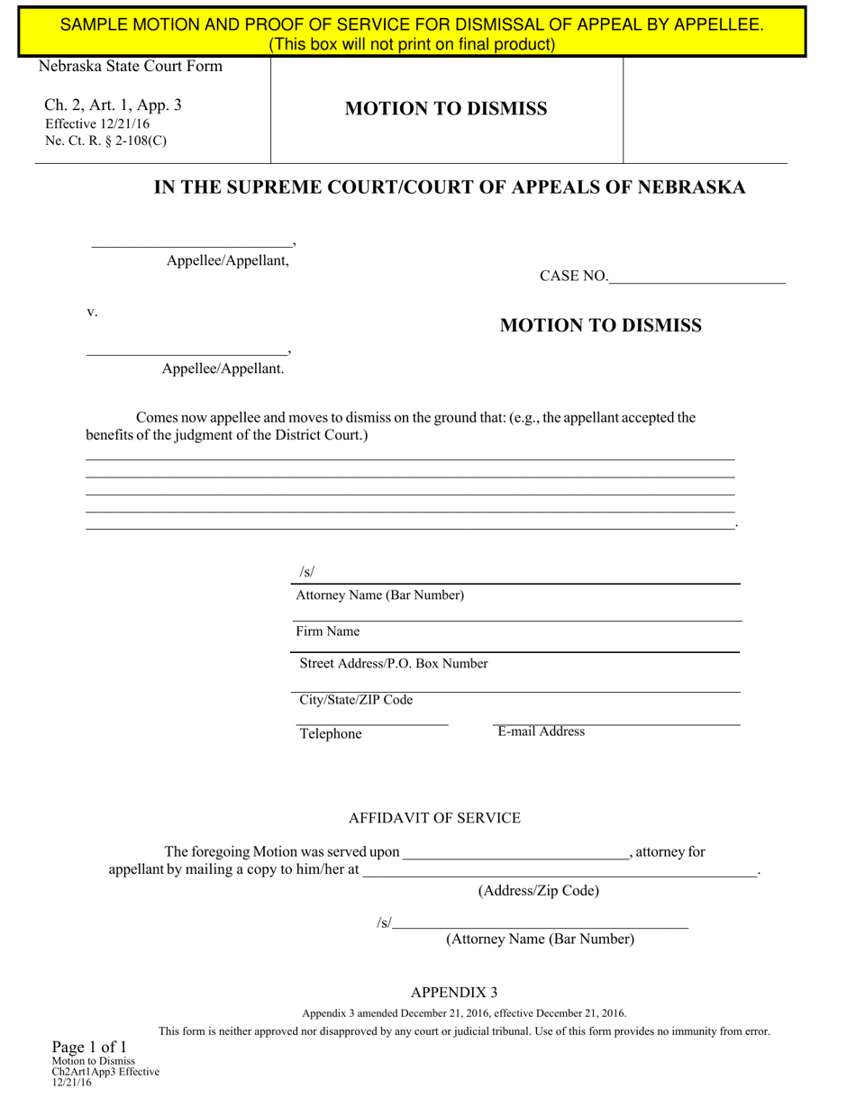Form CH2ART1APP3 Appendix 3 Motion to Dismiss - Nebraska, Page 1