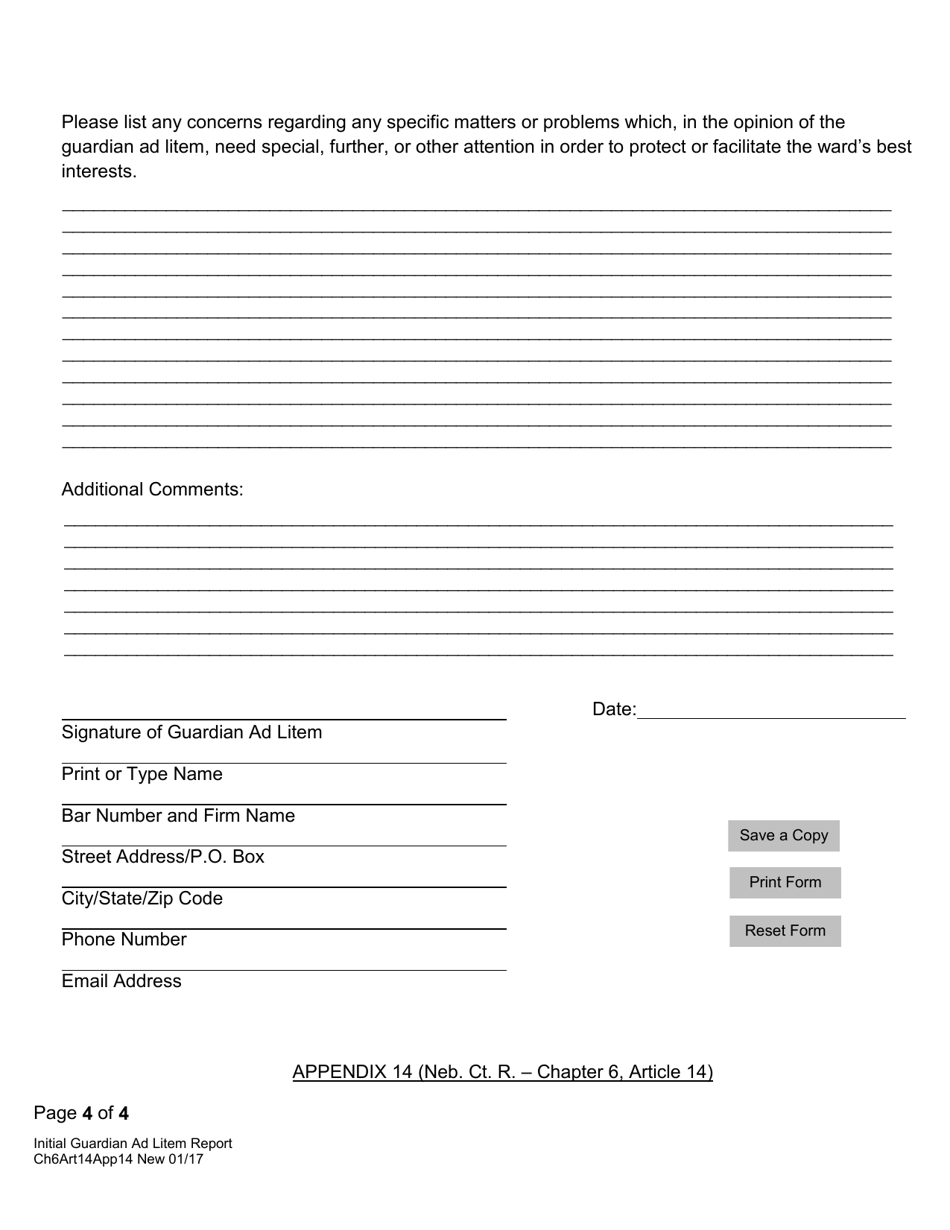 Form CH6ART14APP14 Appendix 14 Initial Guardian Ad Litem Report in a Proceeding Under the Nebraska Probate Code - Nebraska, Page 4