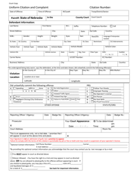 Form CH6ART14APP5A-5E Manual Uniform Citation and Complaint - Nebraska