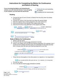 Document preview: Instructions for Form DC1:2 Motion for Continuance and Notice of Hearing - Nebraska