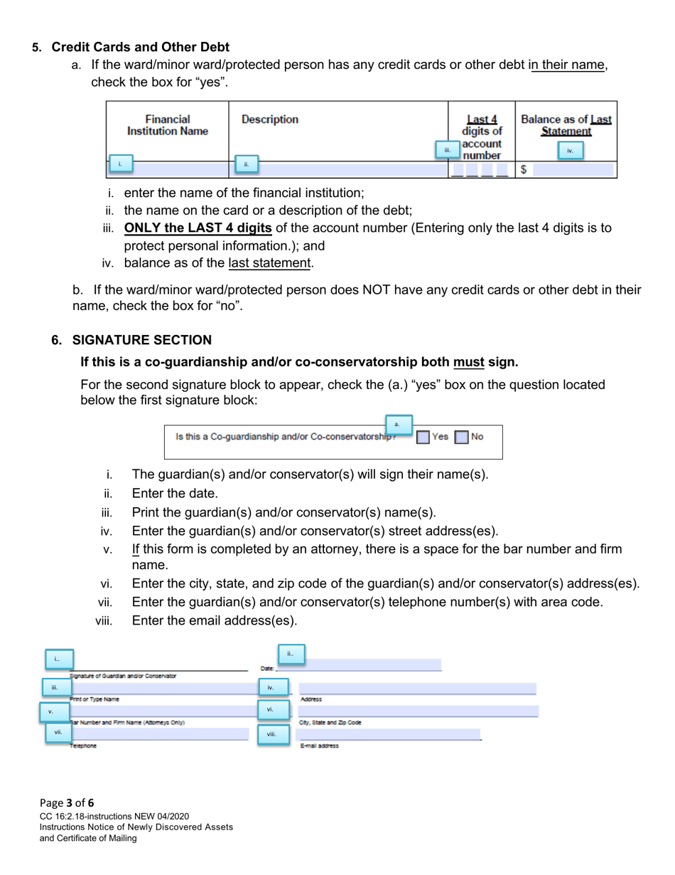 Instructions for Form CC16:2.18 Notice of Newly Discovered Assets - Nebraska, Page 3