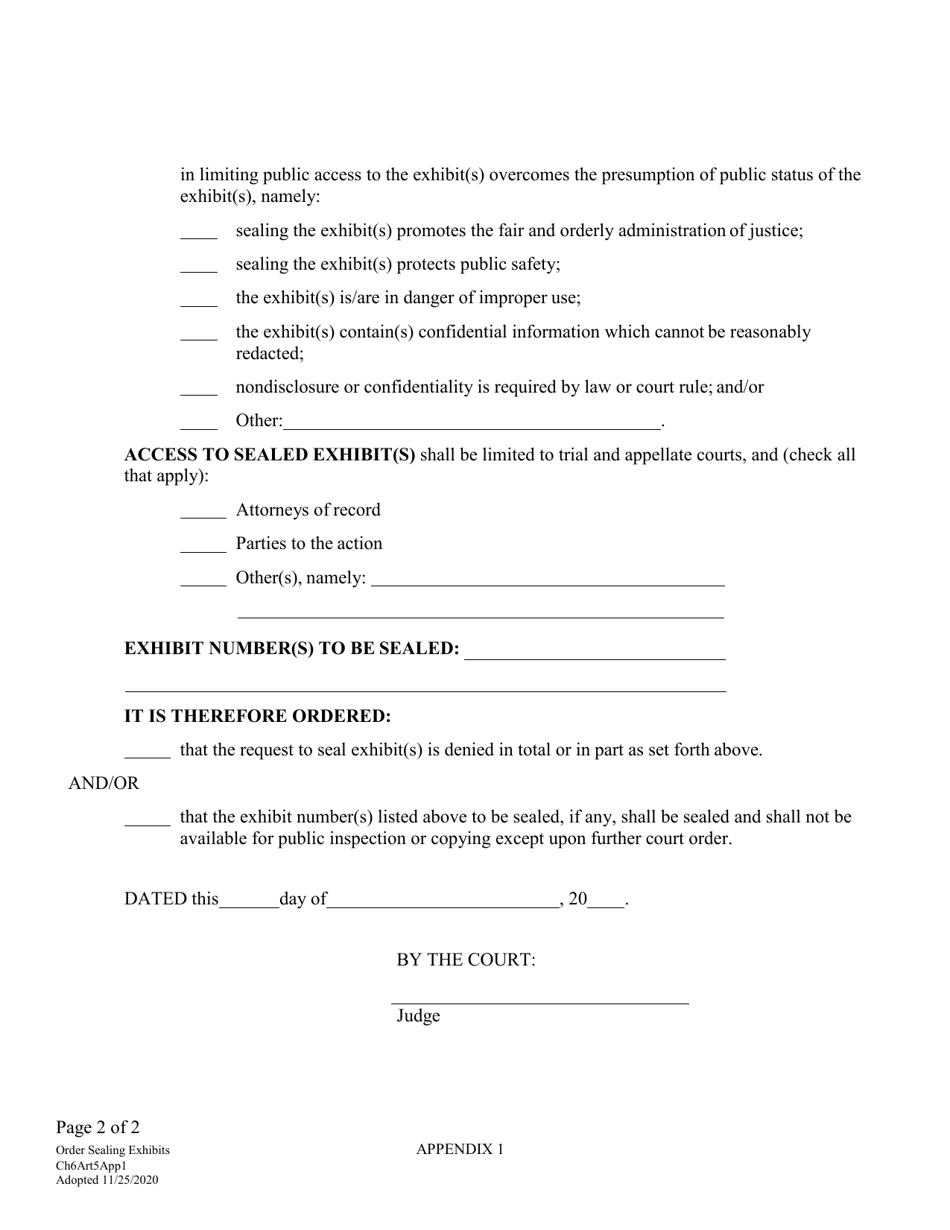 Form CH6ART5APP1 Appendix 1 Order Sealing Exhibit(S) Pursuant to Rule 6-506 and 6-507 - Nebraska, Page 2