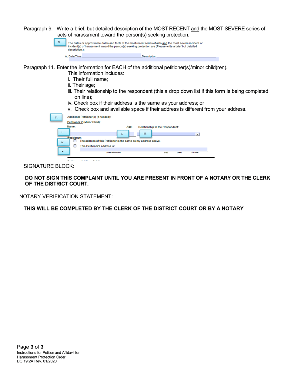 Instructions for Form DC19:2 Petition and Affidavit to Obtain Harassment Protection Order - Nebraska, Page 3