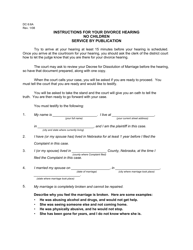 Document preview: Form DC6:6A Instructions for Divorce Hearing - No Children - Service by Publication - Nebraska