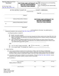 Form DC19:2 &quot;Petition and Affidavit to Obtain Harassment Protection Order&quot; - Nebraska