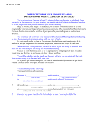 Document preview: Instructions for Form DC6:4 Instructions for Divorce Hearing - No Children - Nebraska (English/Spanish)