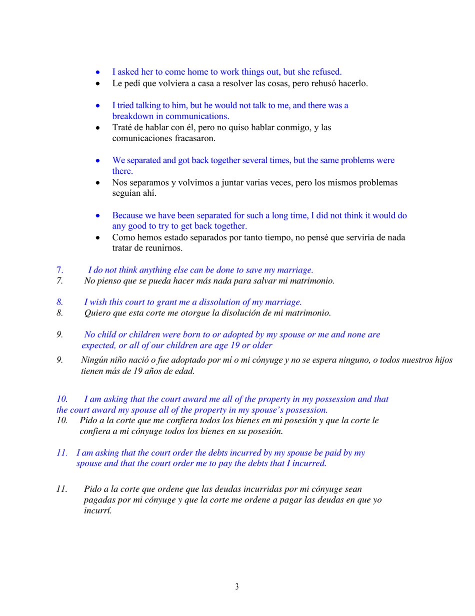 Instructions for Form DC6:4 Instructions for Divorce Hearing - No Children - Nebraska (English / Spanish), Page 3