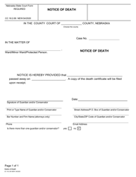 Document preview: Form CC16:2.69 Notice of Death - Nebraska