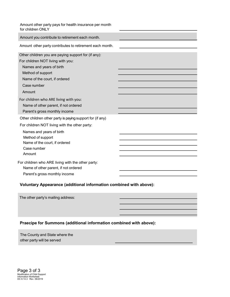 Form DC6:14.3 Modification of Child Support Information Worksheet - Nebraska, Page 3