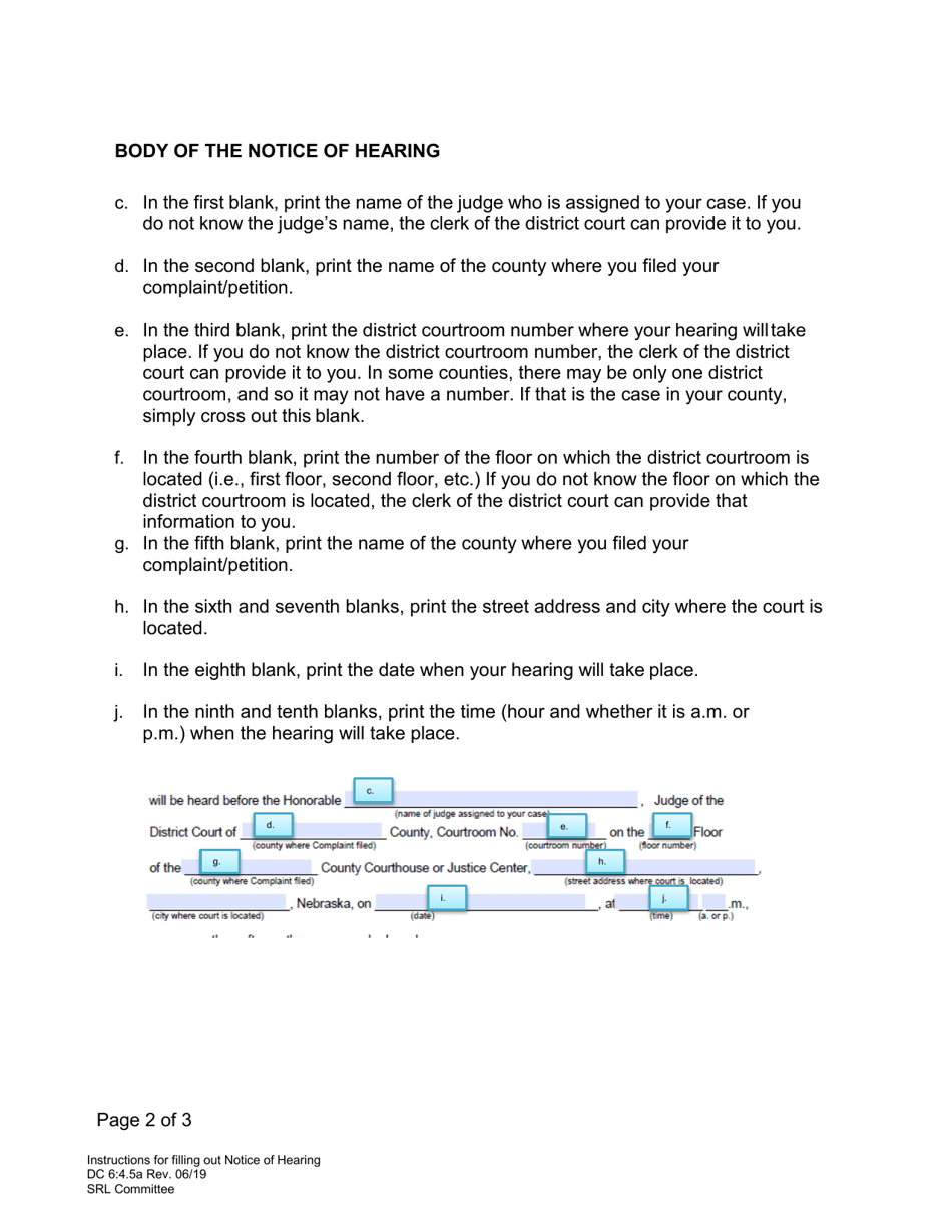 Instructions for Form DC6:4.5 Notice of Hearing and Certificate of Service - Nebraska, Page 2