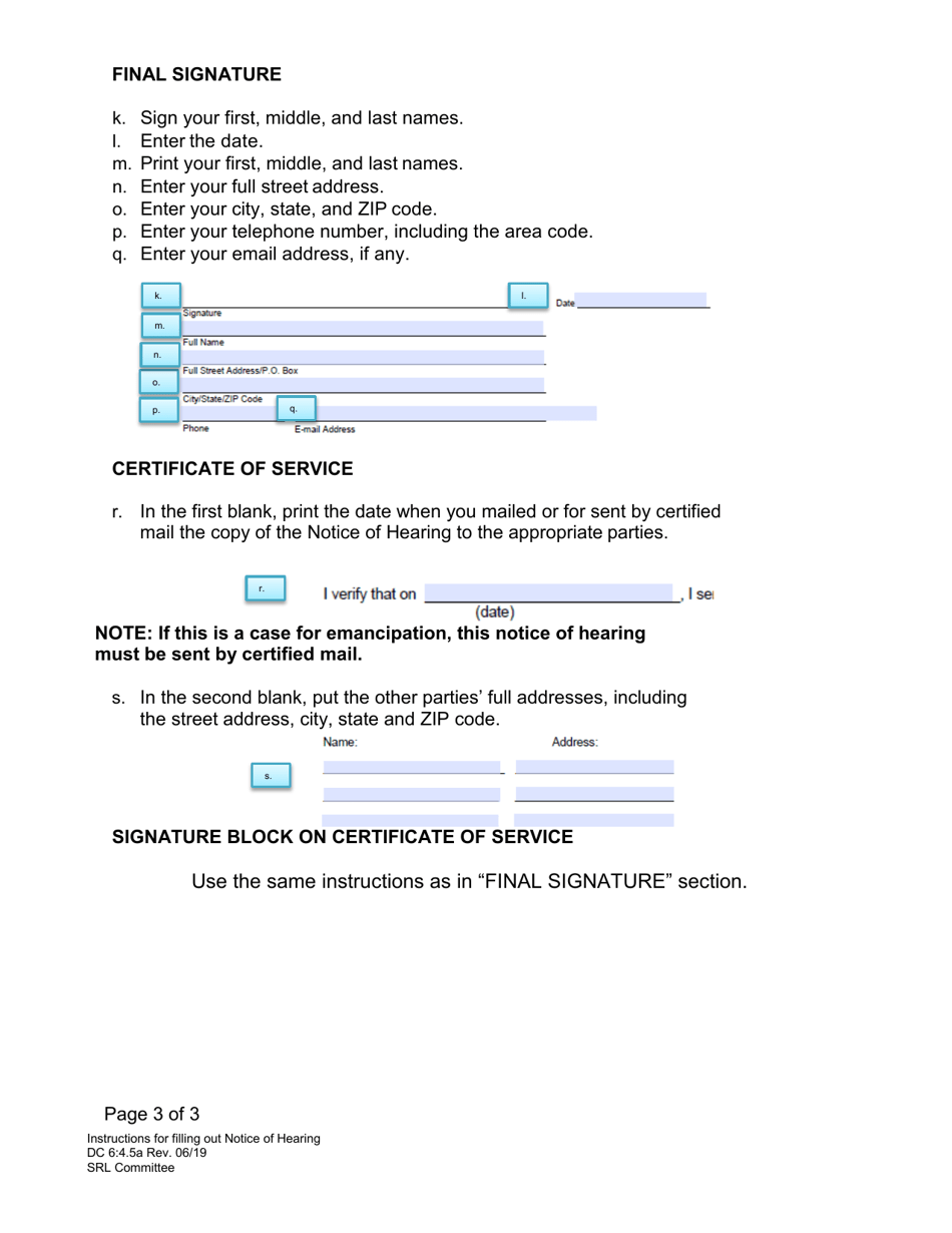 Instructions for Form DC6:4.5 Notice of Hearing and Certificate of Service - Nebraska, Page 3