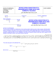 Document preview: Form CC6:10 Notice Upon Conviction of a Misdemeanor Crime Involving Domestic Violence - Nebraska (English/Arabic)