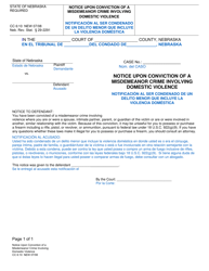 Document preview: Form CC6:10 Notice Upon Conviction of a Misdemeanor Crime Involving Domestic Violence - Nebraska (English/Spanish)