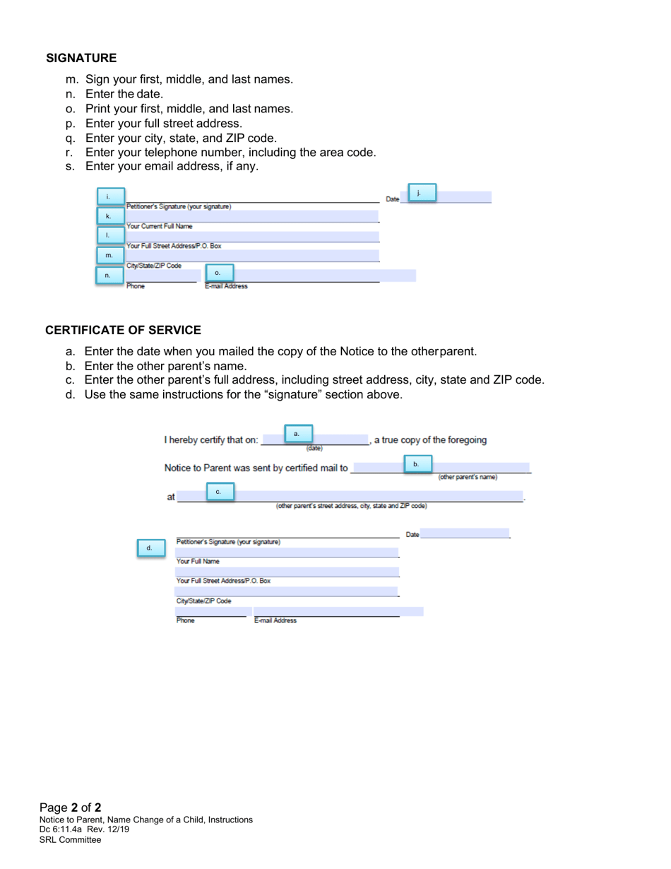Instructions for Form DC6:11.4 Notice to Parent of Hearing for the Name Change of a Minor Child - Nebraska, Page 2