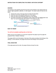 Document preview: Instructions for Form DC6:5.31 Order (Visitation Contempt) - Nebraska