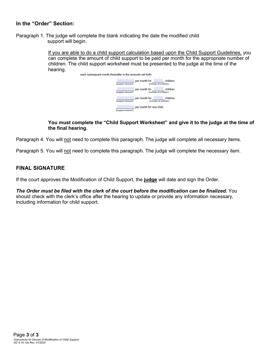Instructions for Form DC6:14.12 Order for Modification of Child Support - Nebraska, Page 3