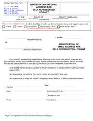 Document preview: Form DC3:01 Registration of Email Address for Self Represented Litigant - Nebraska