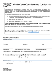 Form JC14:11.13 Youth Court Questionnaire (Under 19) - Nebraska