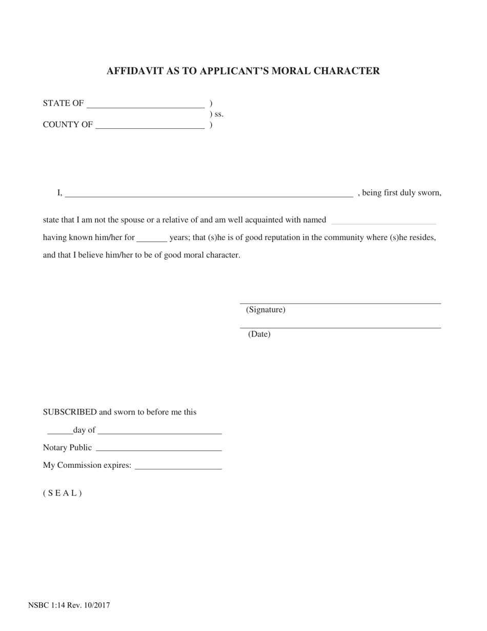 Form NSBC1:14 Affidavit as to Applicant's Moral Character - Nebraska, Page 1