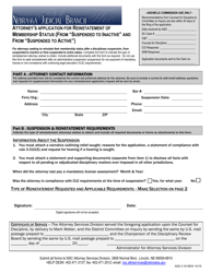 Document preview: Form ASD3:18 Attorney's Application for Reinstatement of Membership Status (From "suspended to Inactive" and From "suspended to Active") - Nebraska