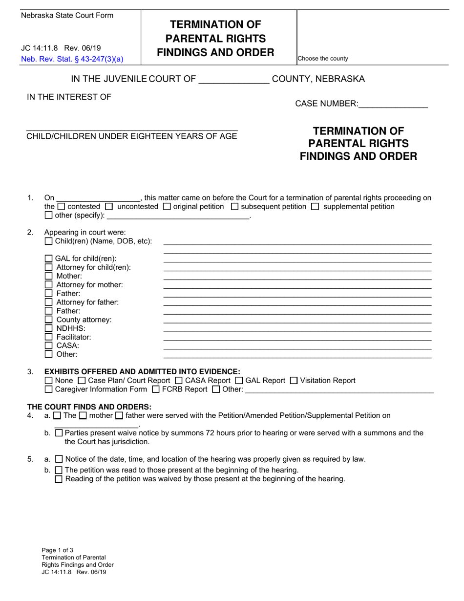 Form JC1411.8 Download Fillable PDF or Fill Online Termination of Parental Rights Findings and