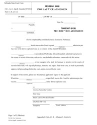 Form CH3ART1APPB Motion for Pro Hac Vice Admission - Nebraska