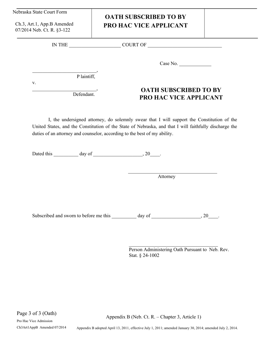 Form CH3ART1APPB Motion for Pro Hac Vice Admission - Nebraska, Page 3