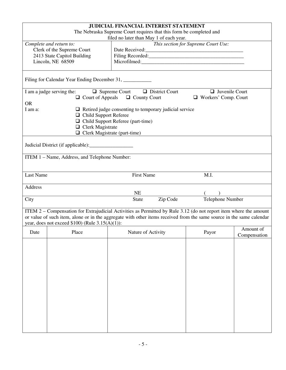 Form CH5ART3APPC Judicial Financial Interest Statement - Nebraska, Page 5