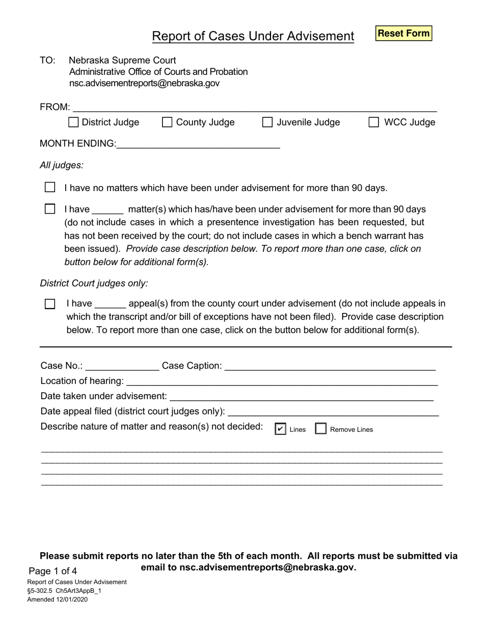 Form CH5ART3APPB_1 Report of Cases Under Advisement - Nebraska, Page 2