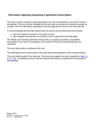 Form CC1:14 Request for a Typewritten Transcription of a Trial or Proceeding in County Court (Full or Partial) - Nebraska, Page 2