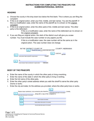 Instructions for Form DC6:4.4 Praecipe for Summons/Personal Service - Nebraska