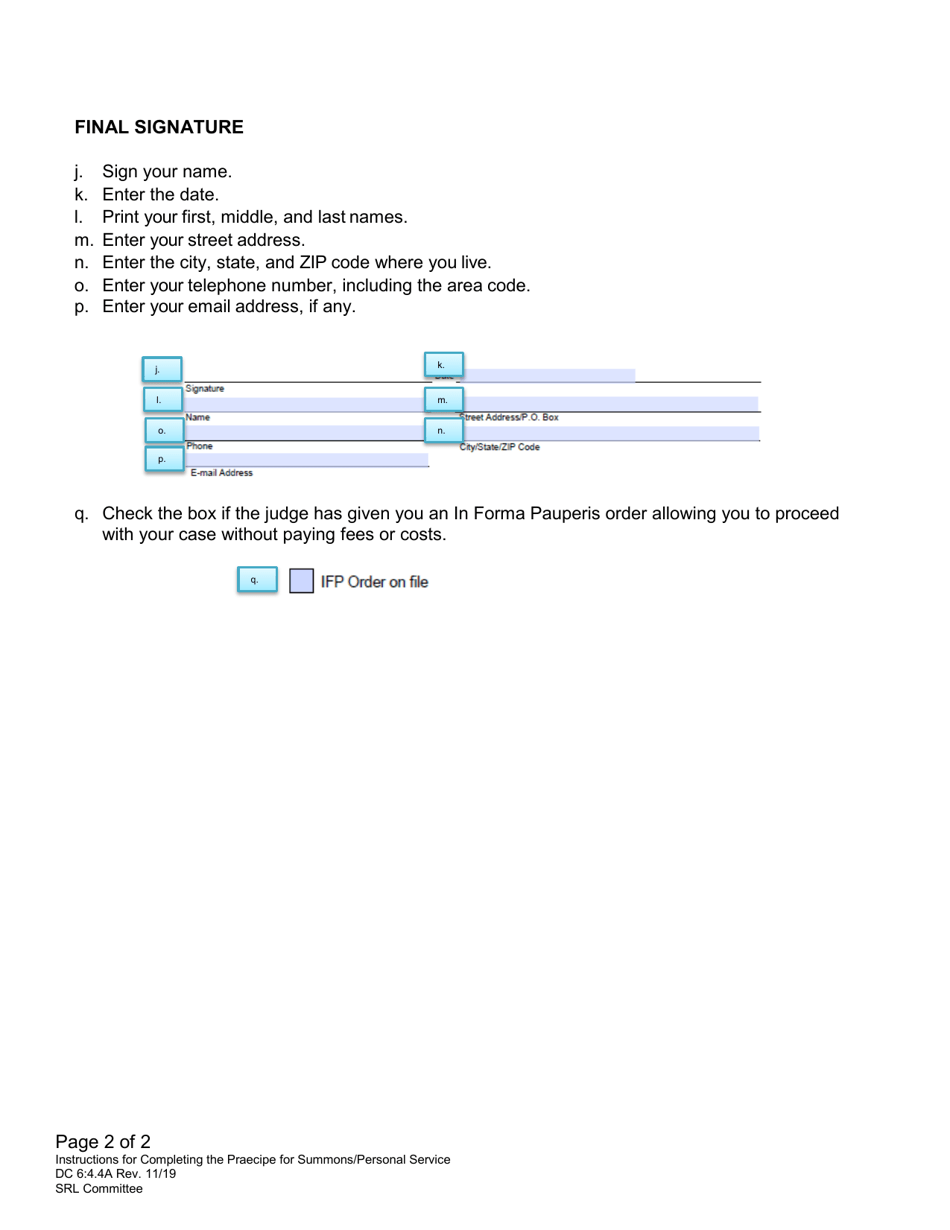 Instructions for Form DC6:4.4 Praecipe for Summons / Personal Service - Nebraska, Page 2