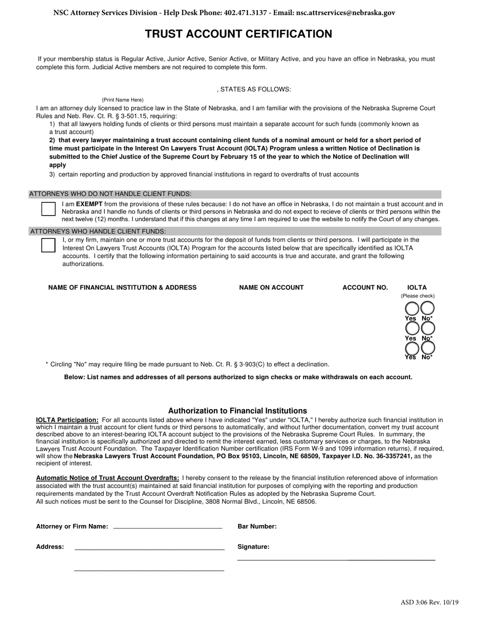 Form ASD3:06 Attorneys Form to Request a Transfer of Membership Status (inactive to Active and active to Inactive) - Nebraska, Page 3