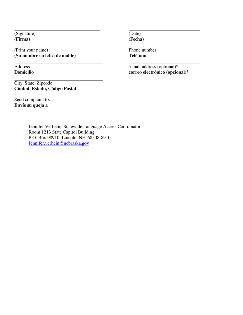 Form AD2:08 Interpreter Complaint Form - Nebraska (English / Spanish), Page 3