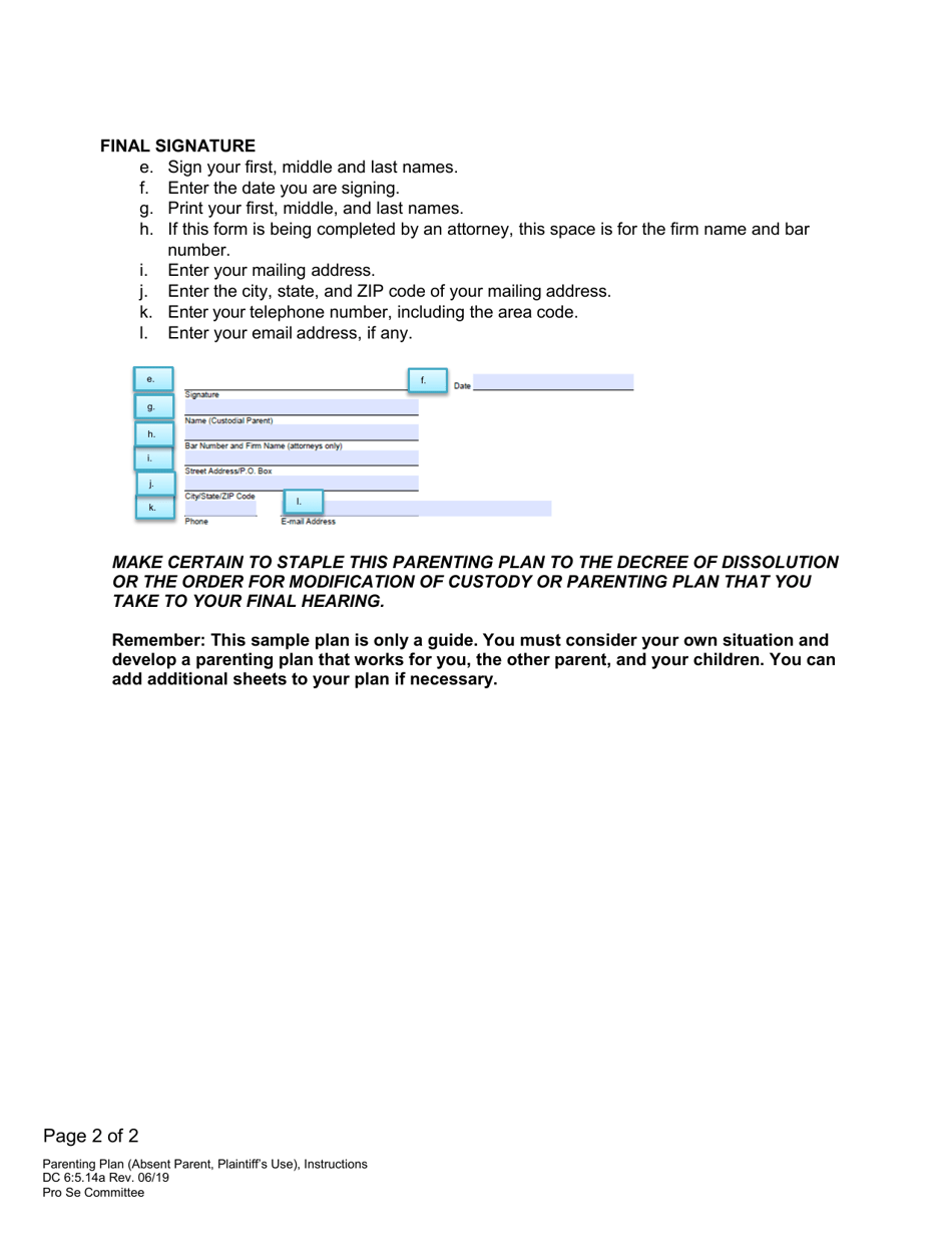 Instructions for Form DC6:5.14 Parenting Plan (Absent Parent, Plaintiffs Use) - Nebraska, Page 2