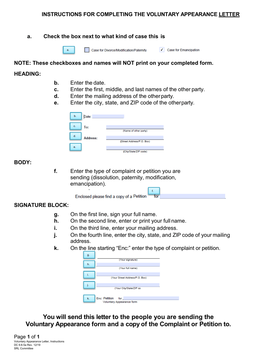 Instructions for Form DC6:8.5 Voluntary Appearance Letter - Nebraska, Page 1