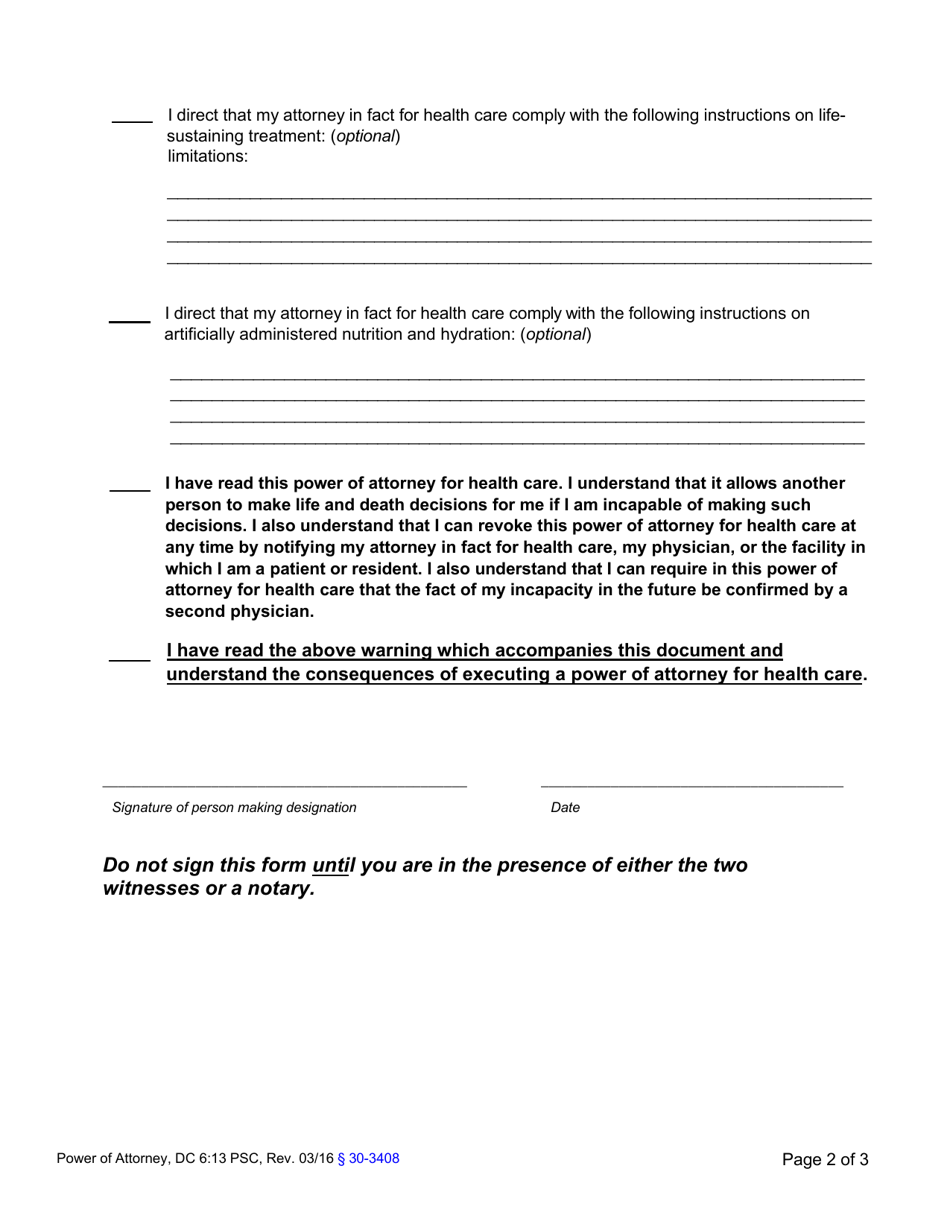 Form DC6:13 Nebraska Power of Attorney - Health Care - Nebraska, Page 2