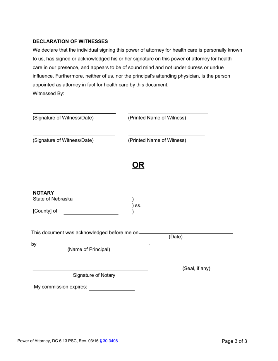 Form DC6:13 Nebraska Power of Attorney - Health Care - Nebraska, Page 3