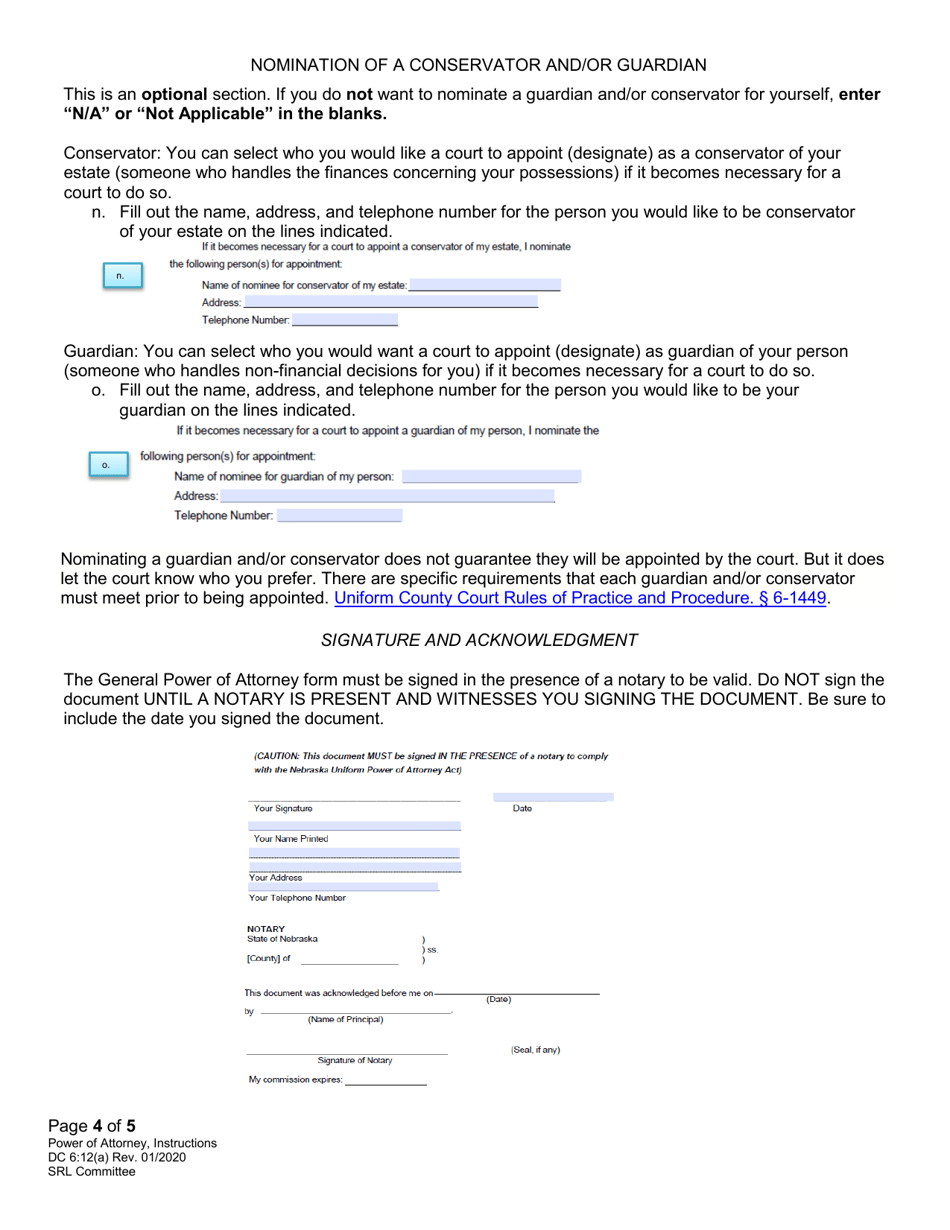 Instructions for Form DC6:12 Nebraska Power of Attorney - Nebraska, Page 4