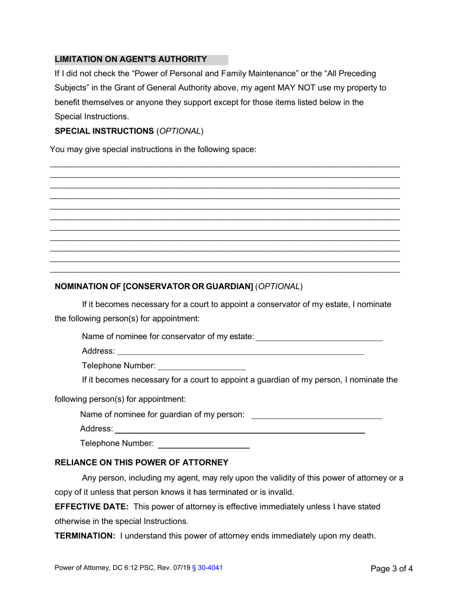 Form DC6:12 Nebraska Power of Attorney - Nebraska, Page 3