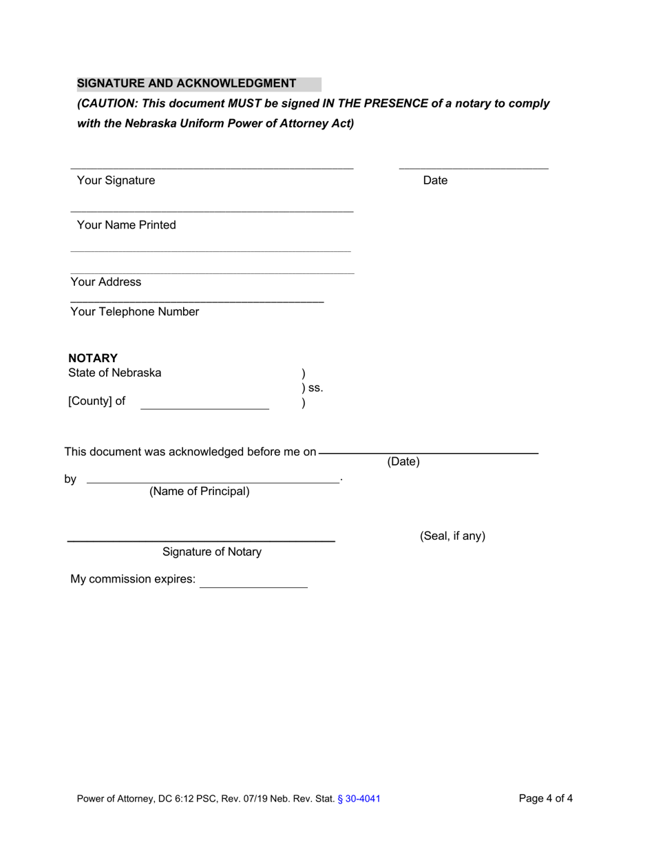 Form DC6:12 Nebraska Power of Attorney - Nebraska, Page 4