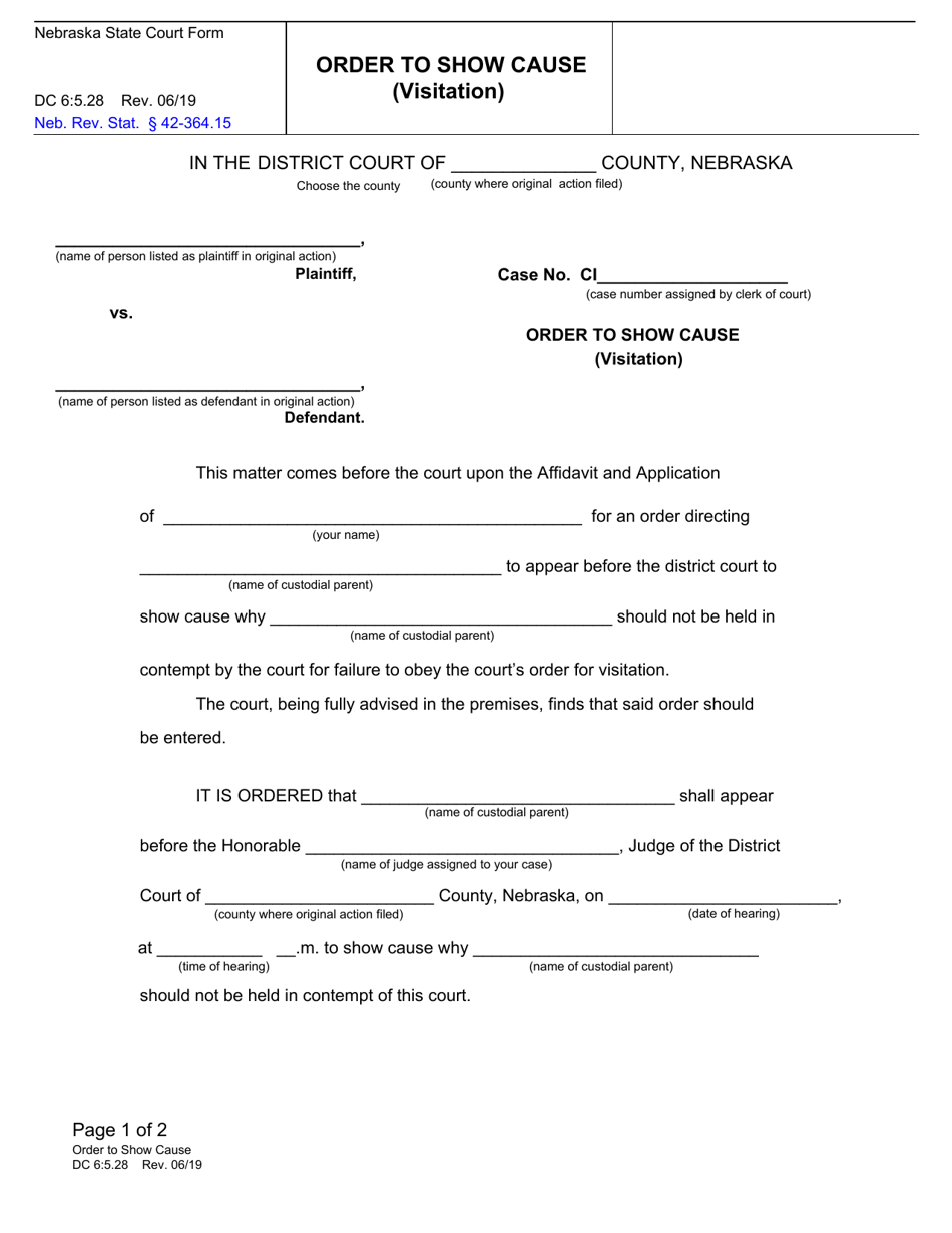 Form DC6:5.28 Order to Show Cause (Visitation) - Nebraska, Page 1