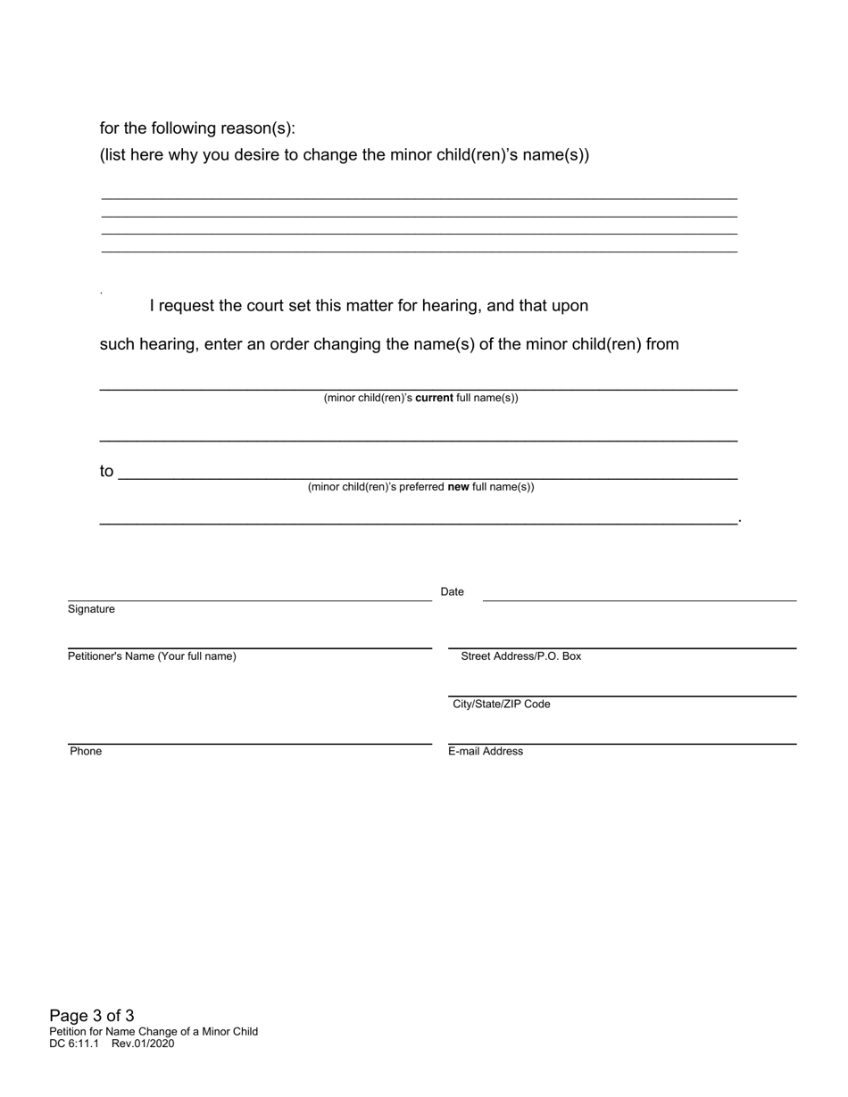 Form DC6:11.1 Petition for Name Change of a Minor Child or Children - Nebraska, Page 3